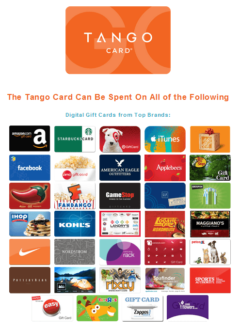 Rewards Catalog  Tango Gift Card List